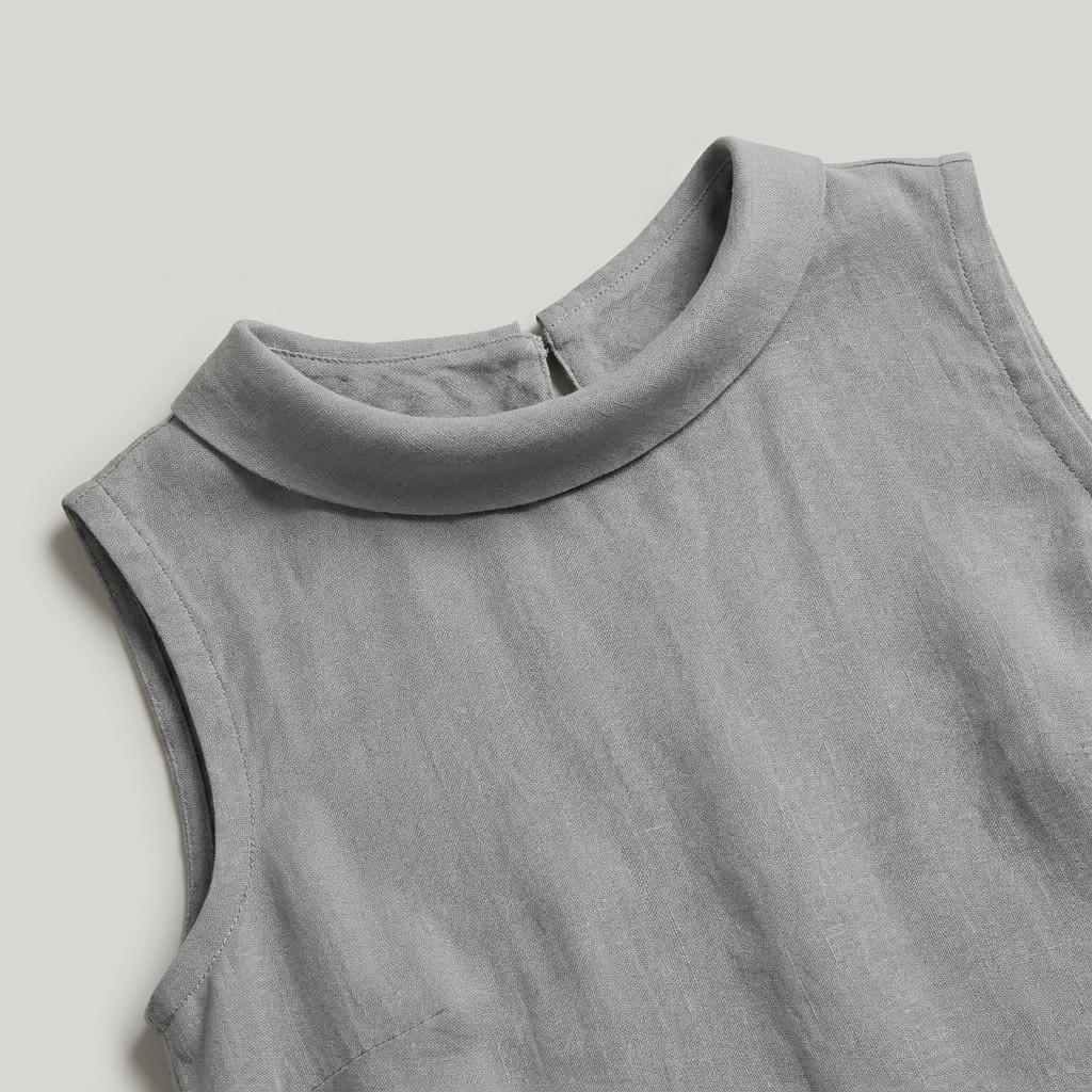 T-shirt Donna Senza Maniche Collo Alto Stile Minimal Chic