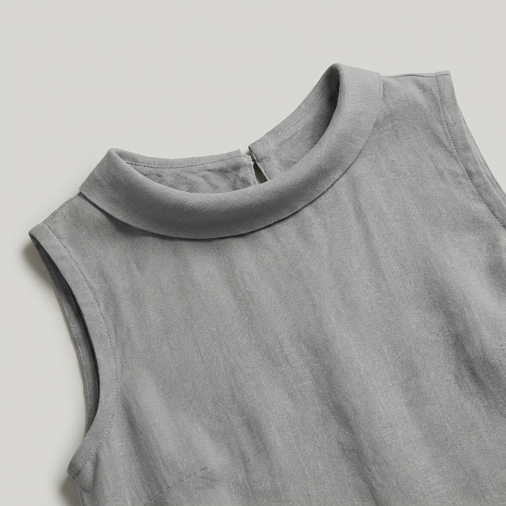 T-shirt Donna Senza Maniche Collo Alto Stile Minimal Chic