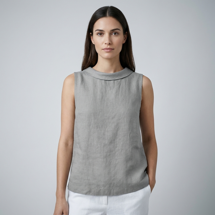 T-shirt Donna Senza Maniche Collo Alto Stile Minimal Chic