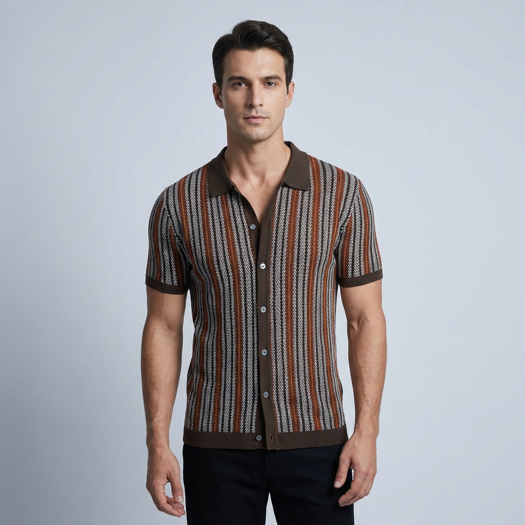 Polo uomo stampa retrò zigzag