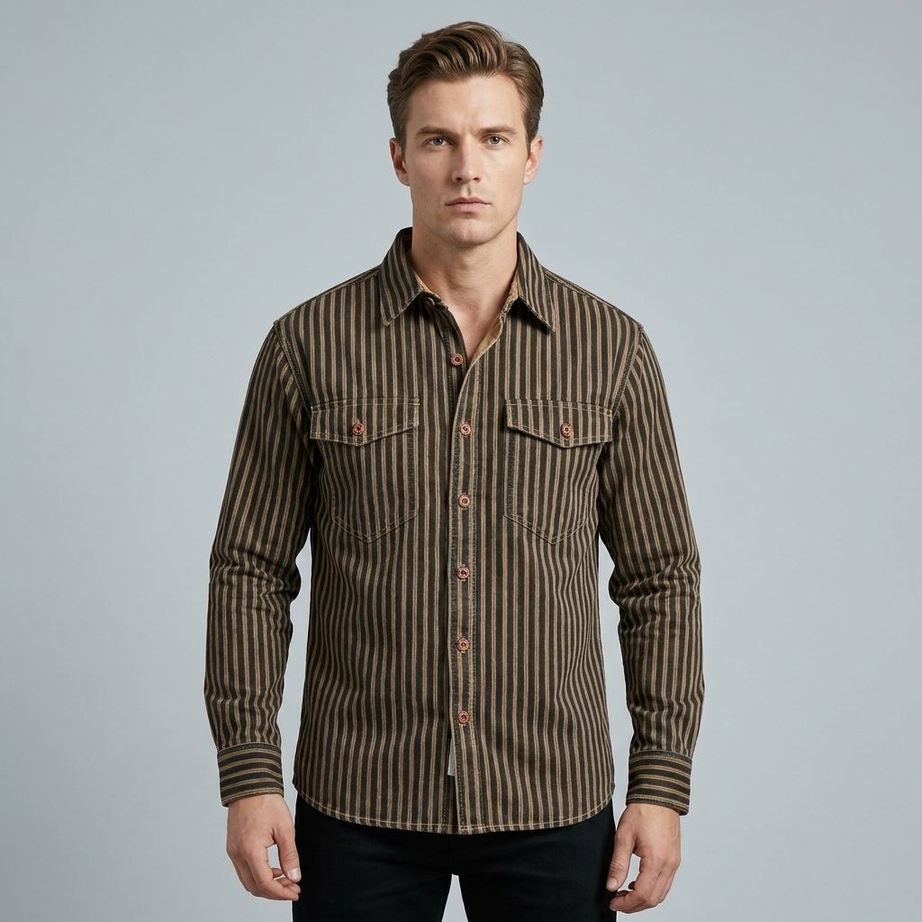 Camicia uomo cotone a righe stile retrò