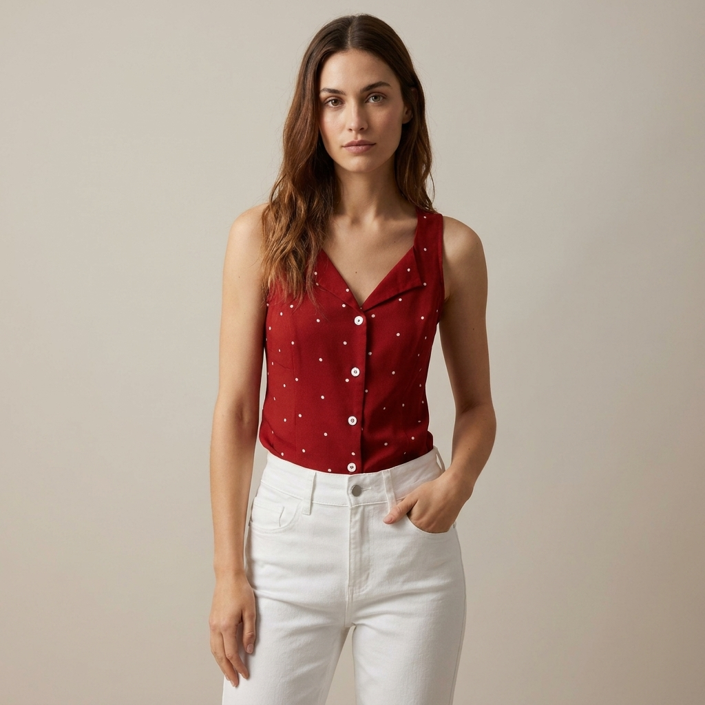 Top donna pois scollo a V