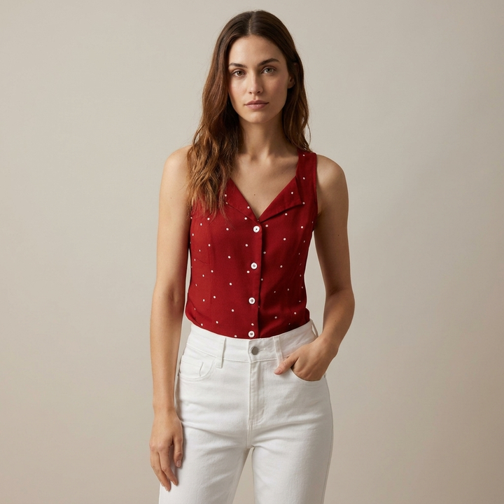 Top donna pois scollo a V