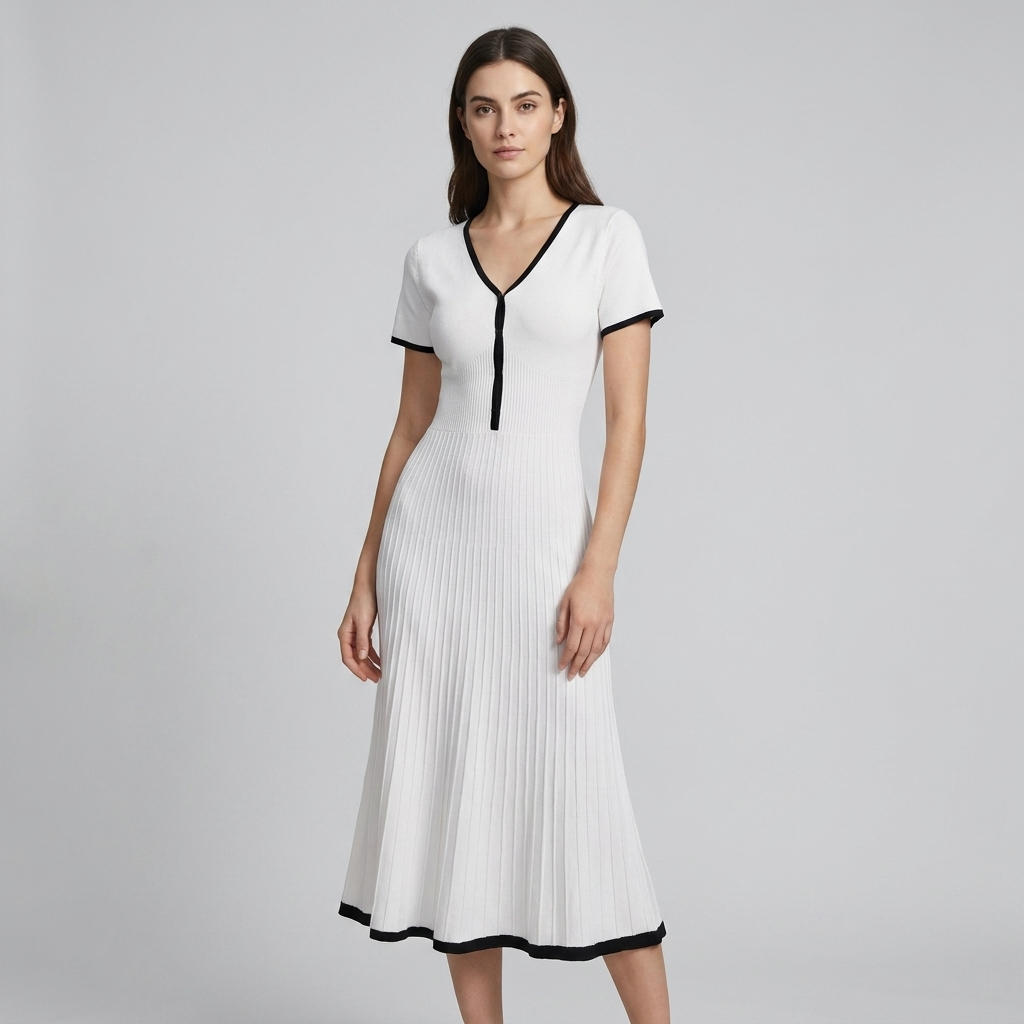 Abito midi donna maglione bicolore A-line