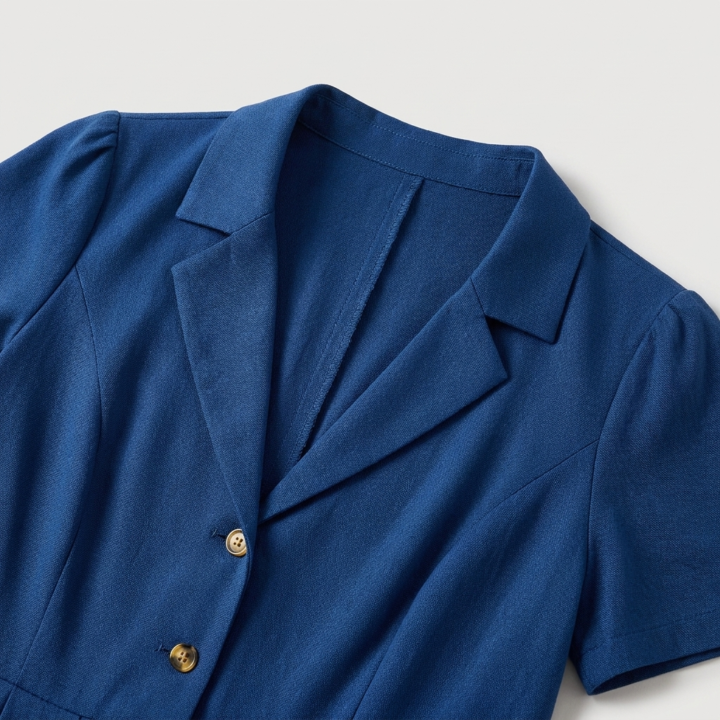 Abito midi donna plissettato con bottoni blu