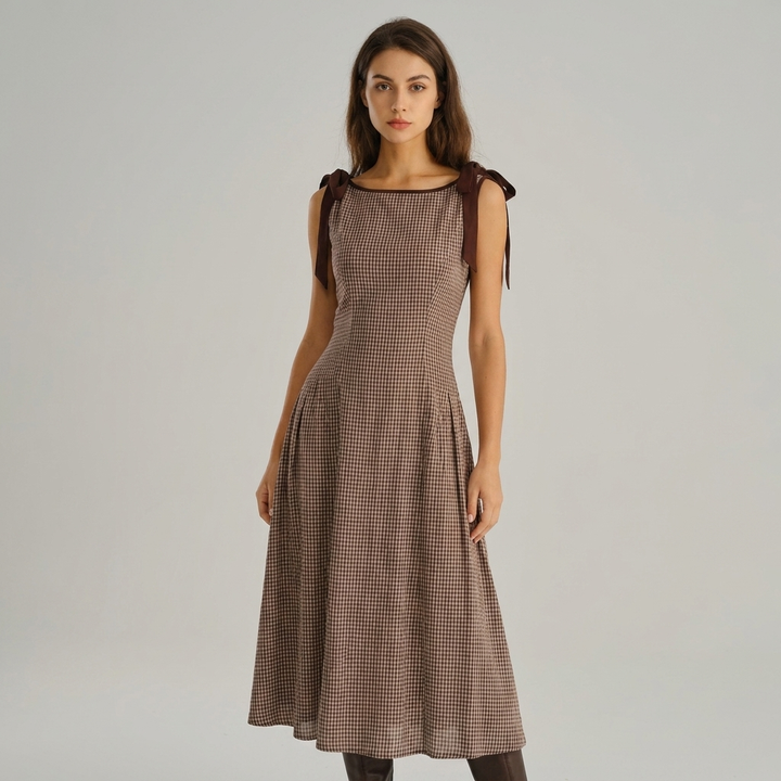 Abito midi donna a quadri elegante