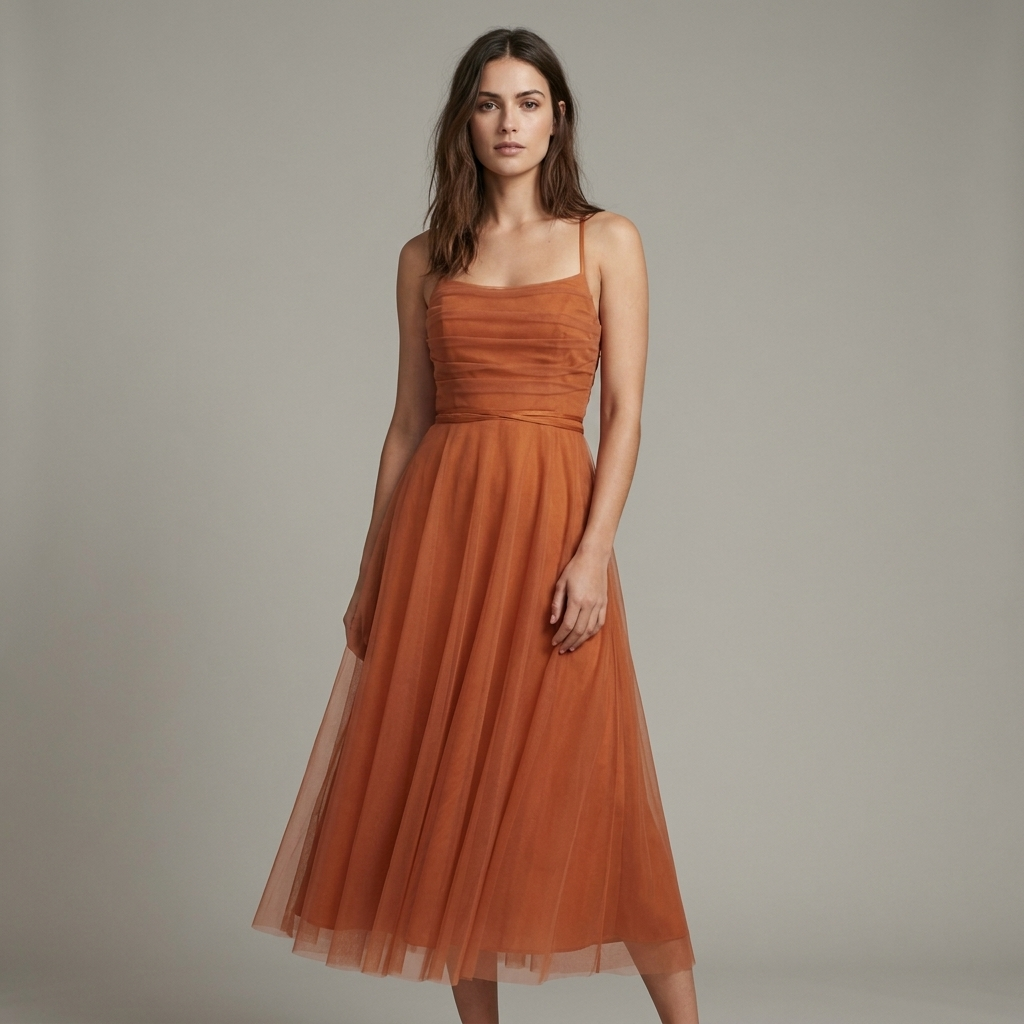 Abito midi donna elegante caramello