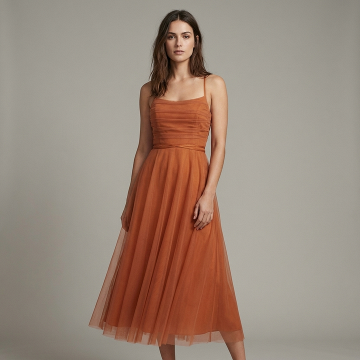 Abito midi donna elegante caramello