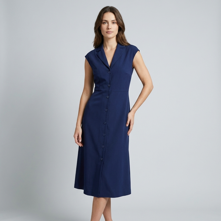 Abito midi donna blu elegante ufficio