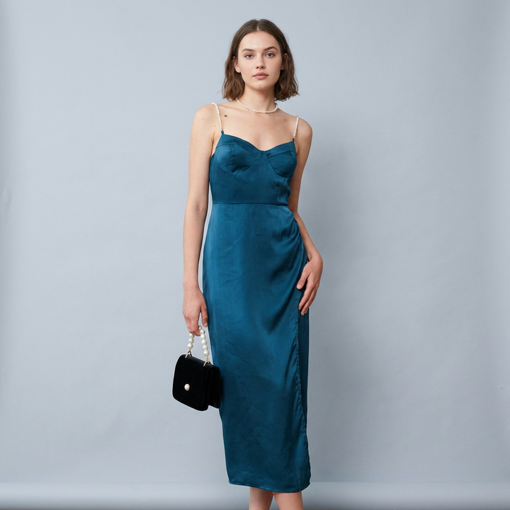 Abito midi donna elegante con spacco