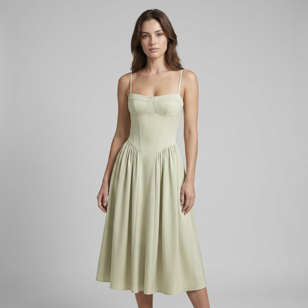 Abito midi donna verde con tasche