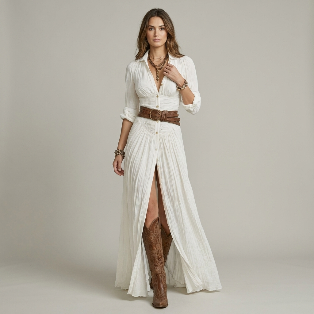 Abito maxi donna elegante con bottoni
