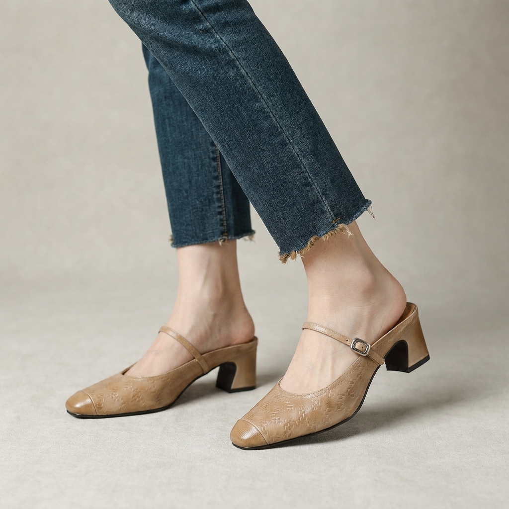 Mules donna eleganti in pelle con cinturino