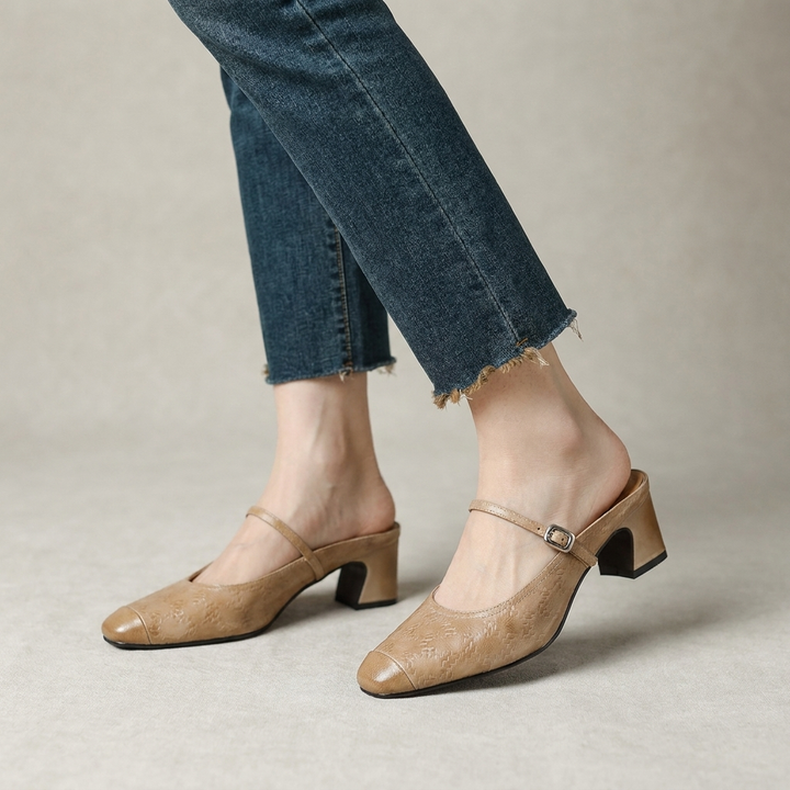 Mules donna eleganti in pelle con cinturino