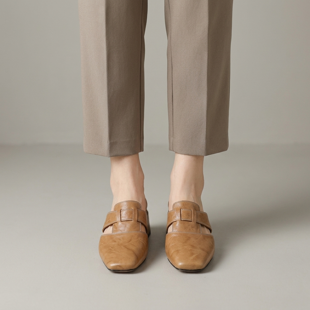 Mules donna eleganti in pelle punta quadrata