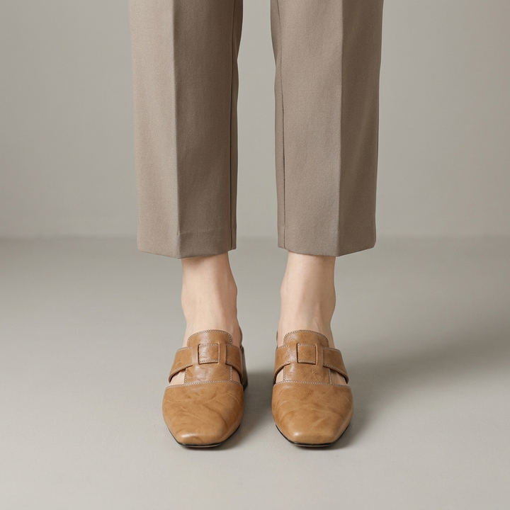 Mules donna eleganti in pelle punta quadrata