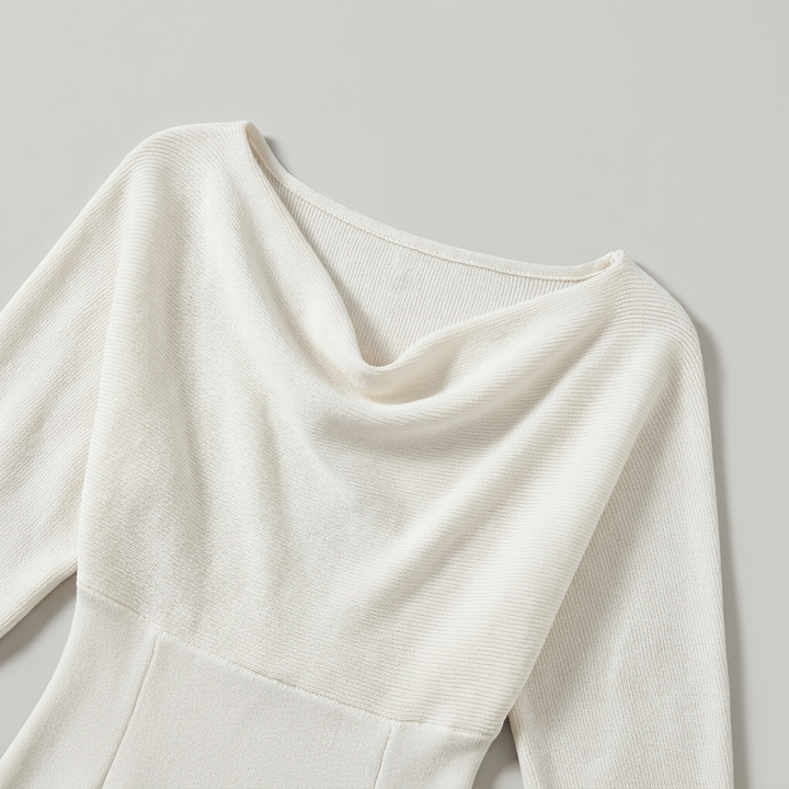 Bianca - Abito midi da donna bianco con maniche a pipistrello drappeggiate