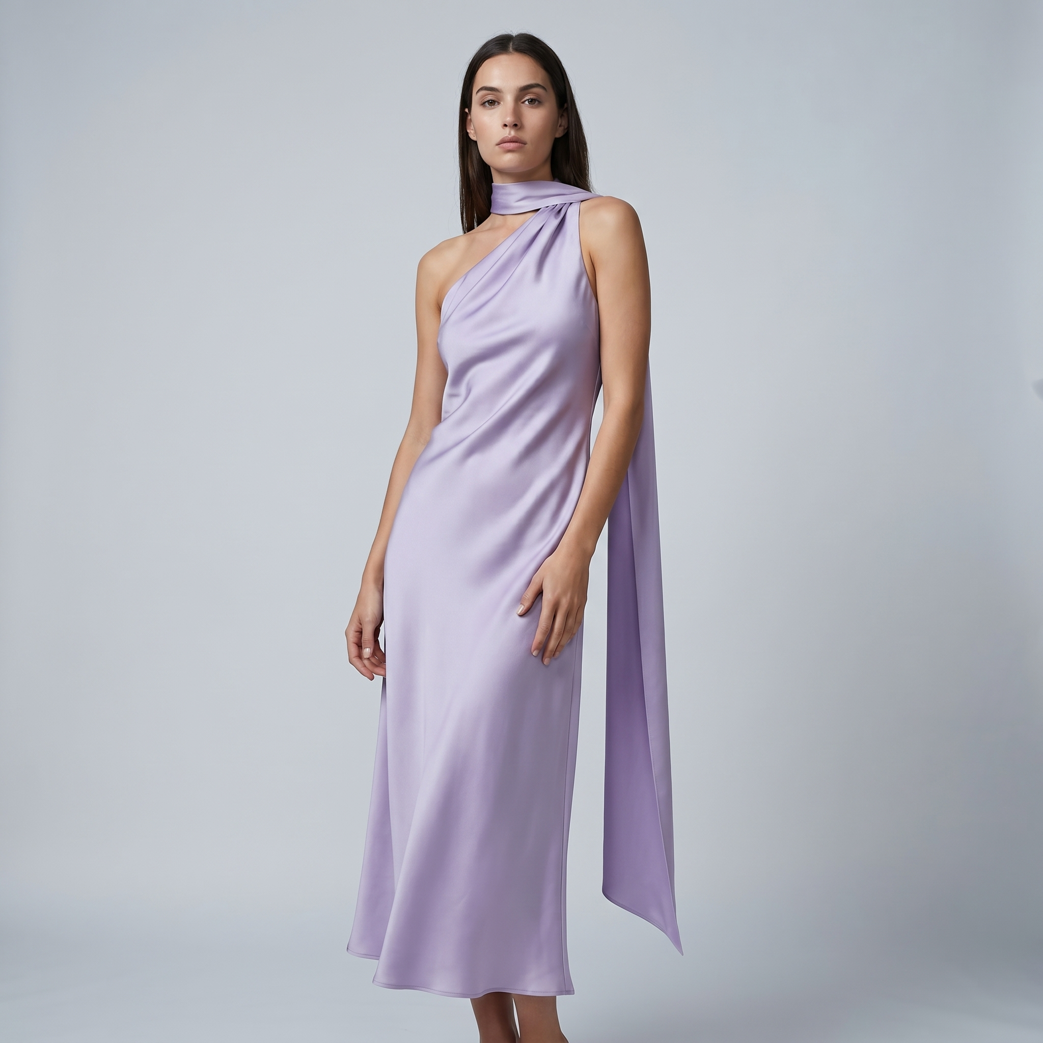 Vestito cerimonia lussuoso blu satin maxi