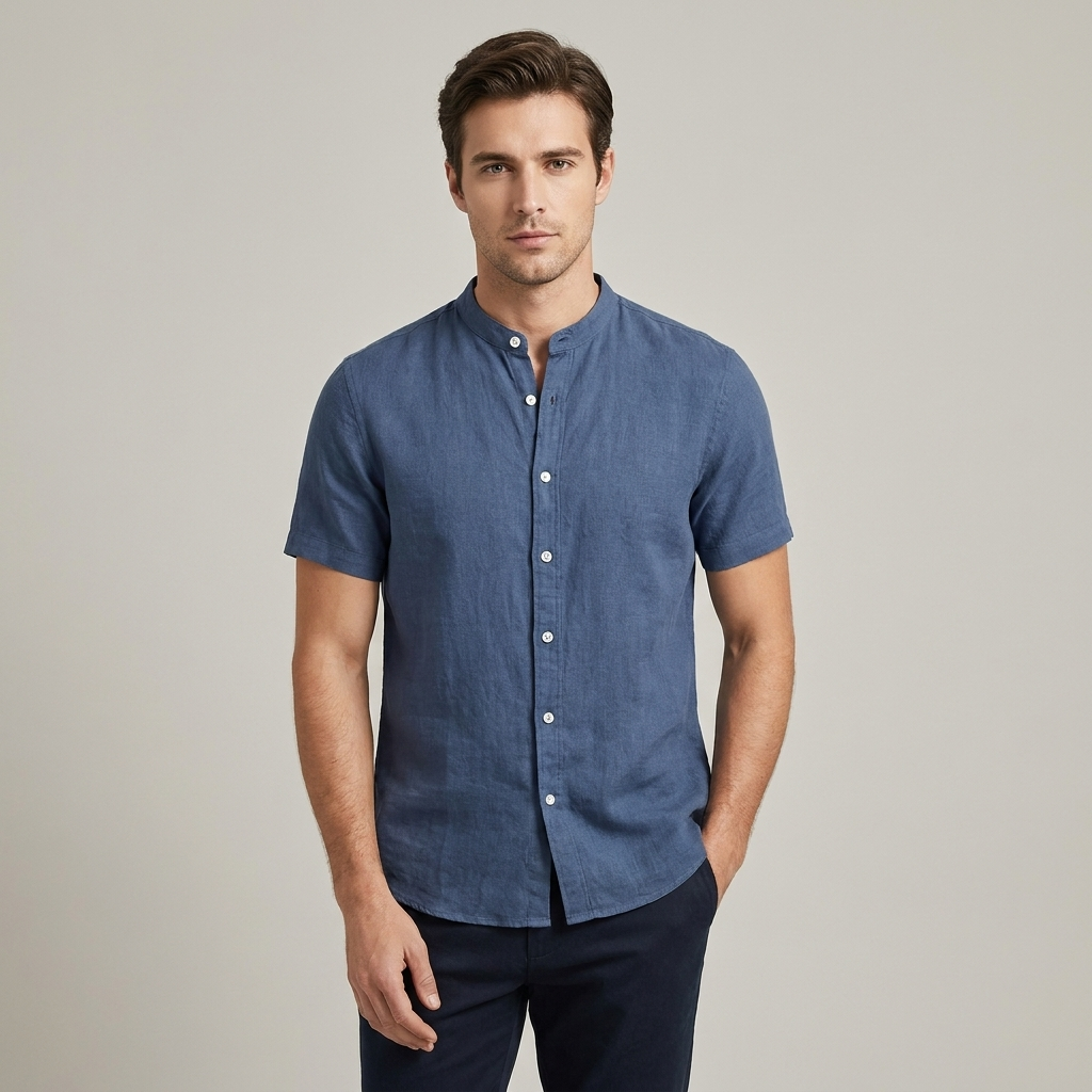 Camicia in Lino e Cotone Manica Corta Uomo