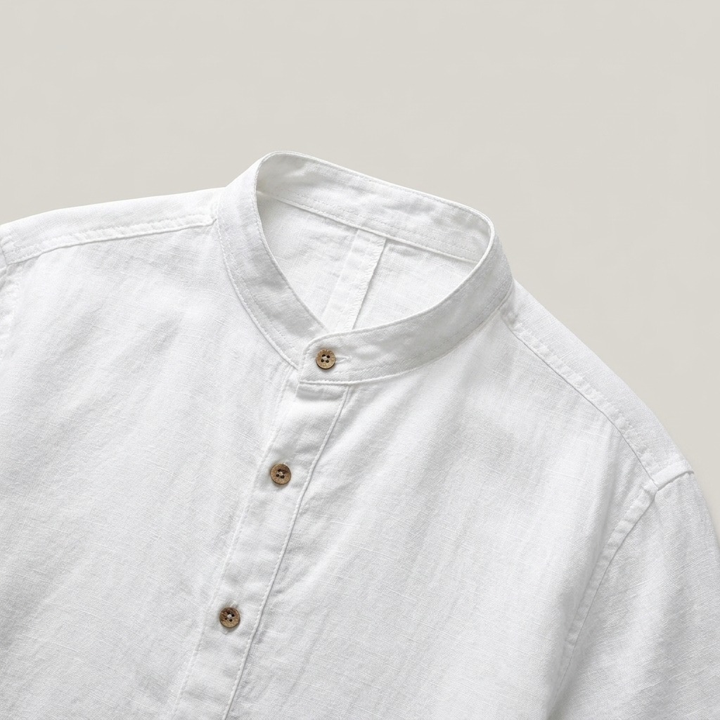 Camicia in Lino Manica Corta Collo alla Coreana