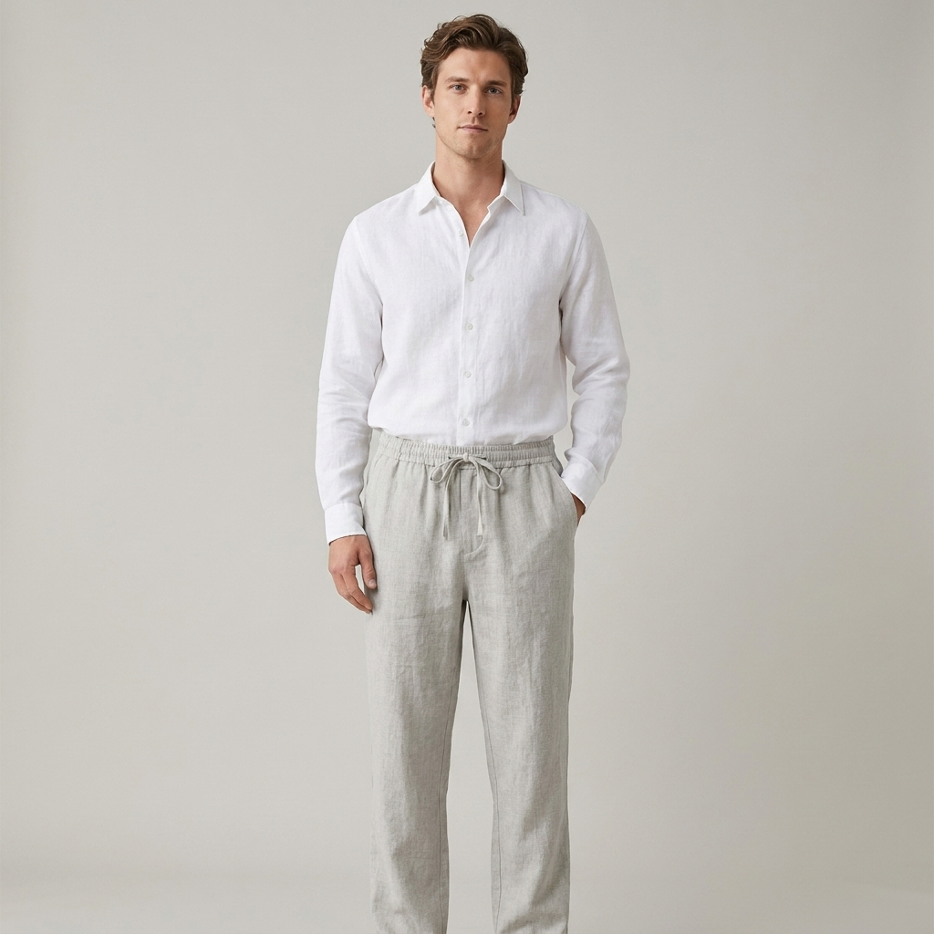 Pantalone in Lino Uomo Vita Elastica Taglio Rilassato