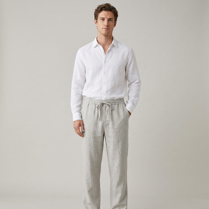 Pantalone in Lino Uomo Vita Elastica Taglio Rilassato