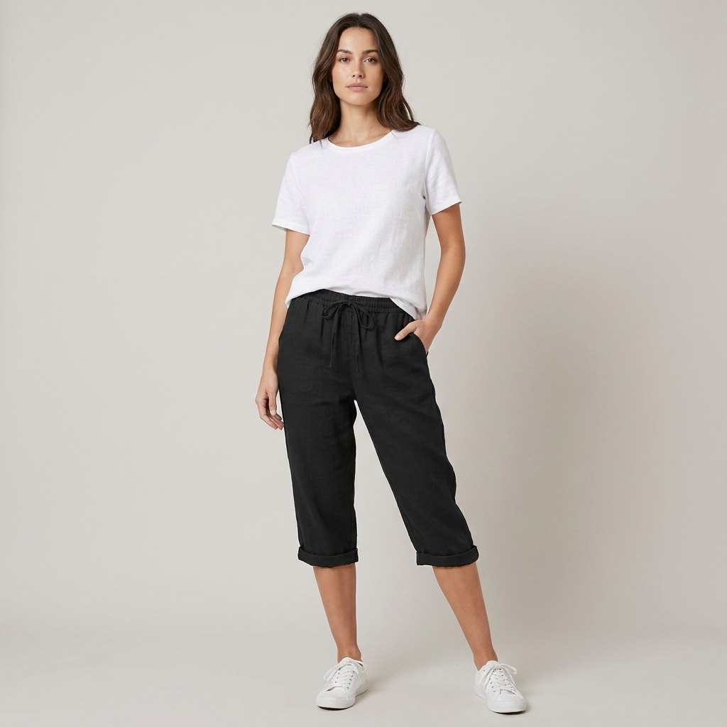 Pantalone Donna in Cotone Taglio Rilassato con Tasche e Coulisse