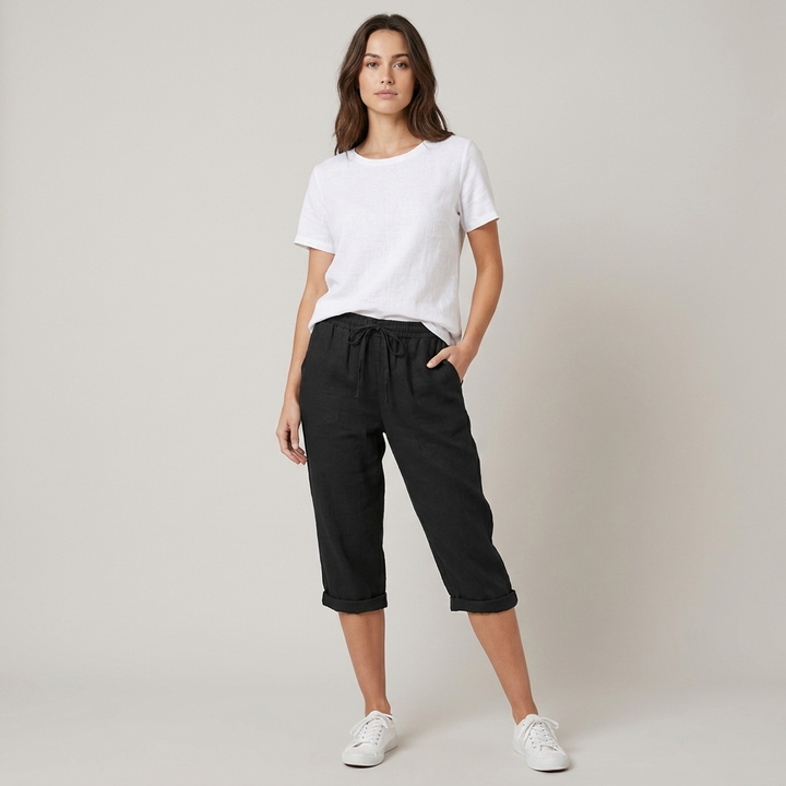 Pantalone Donna in Cotone Taglio Rilassato con Tasche e Coulisse
