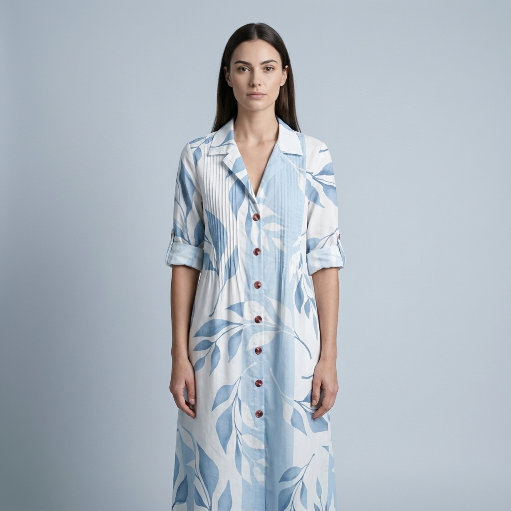 Abito Lungo Boho a Stampa con Scollo a V e Taglio Morbido
