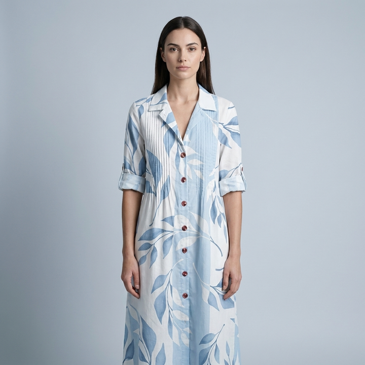 Abito Lungo Boho a Stampa con Scollo a V e Taglio Morbido