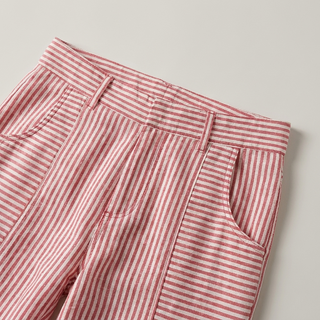 Pantalone Donna a Righe in Polyester con Vita Alta e Coulisse