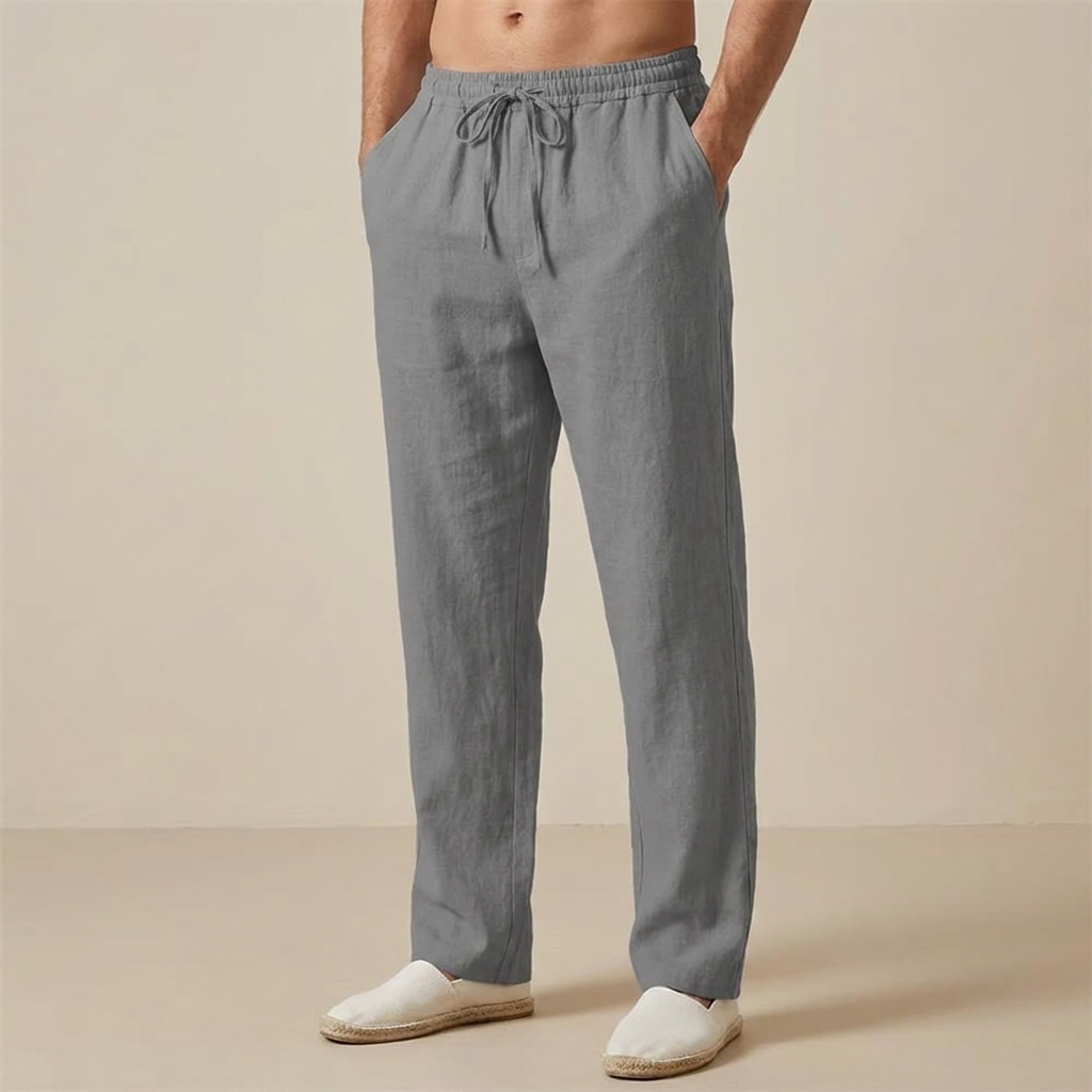 Pantalone in Lino Uomo Vita Elastica Taglio Rilassato