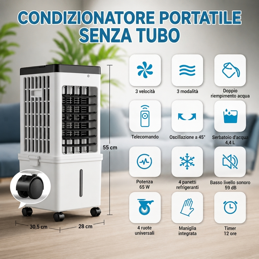 Climatizzatore Portatile Senza Tubo – Raffredda e Ventila all'Istante