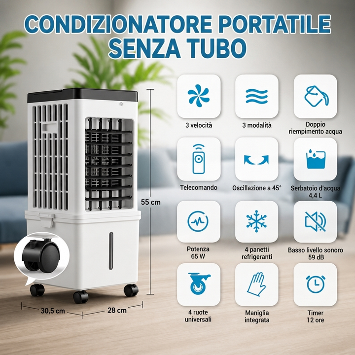 Climatizzatore Portatile Senza Tubo – Raffredda e Ventila all'Istante