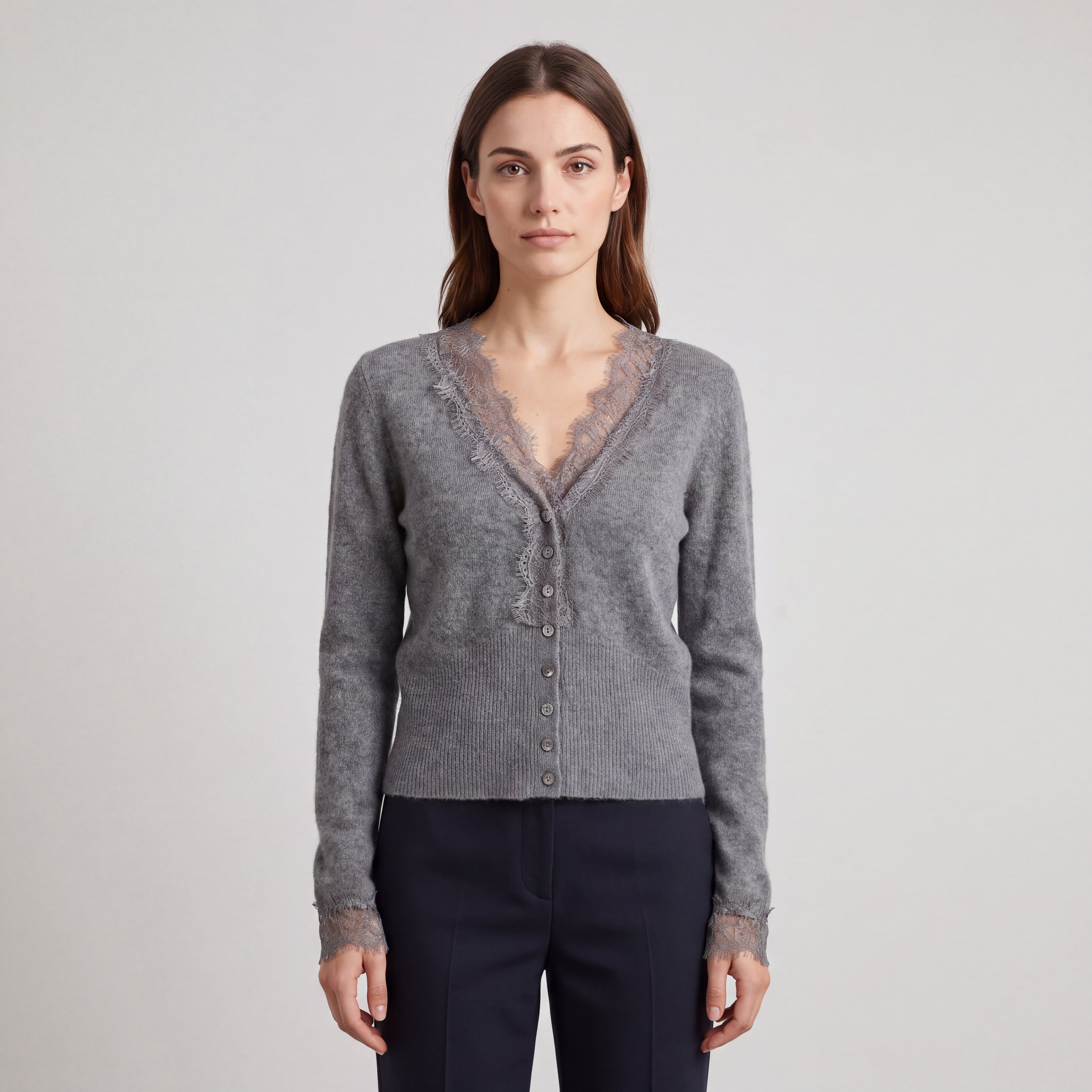 Cardigan Donna con Dettagli in Pizzo