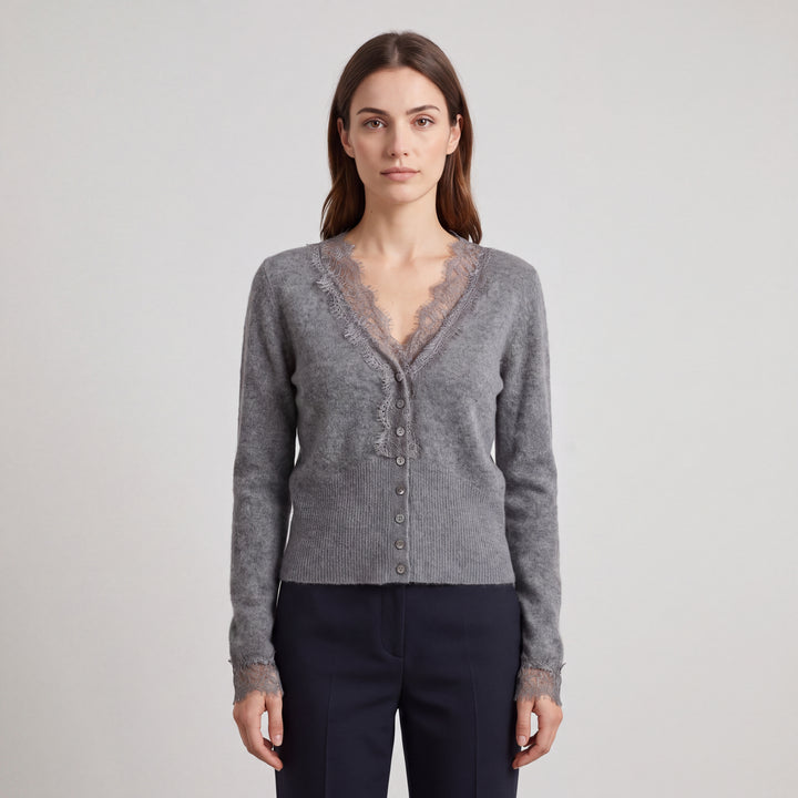 Cardigan Donna con Dettagli in Pizzo