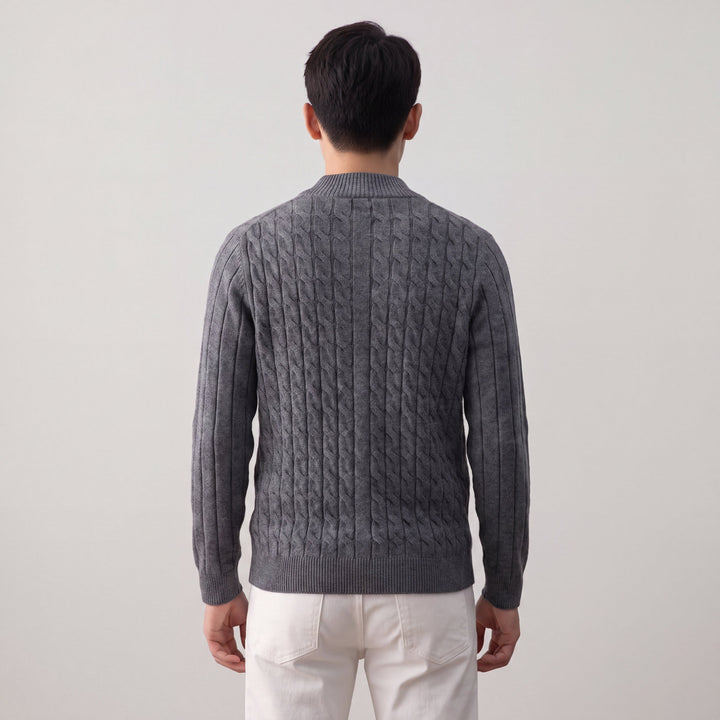 Cardigan Uomo in Lana con Zip e Trama a Trecce
