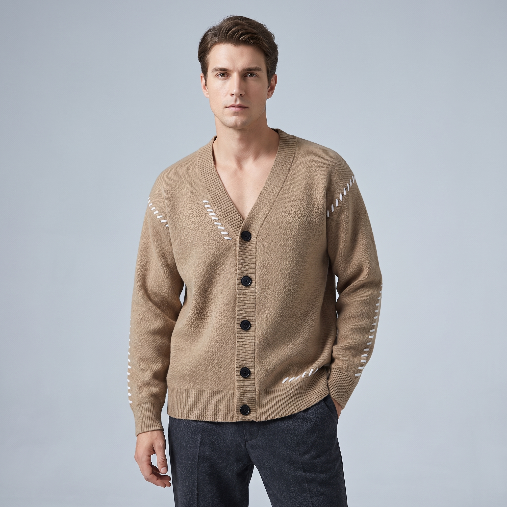 Cardigan Uomo in Cotone Scollo a V con Bottoni