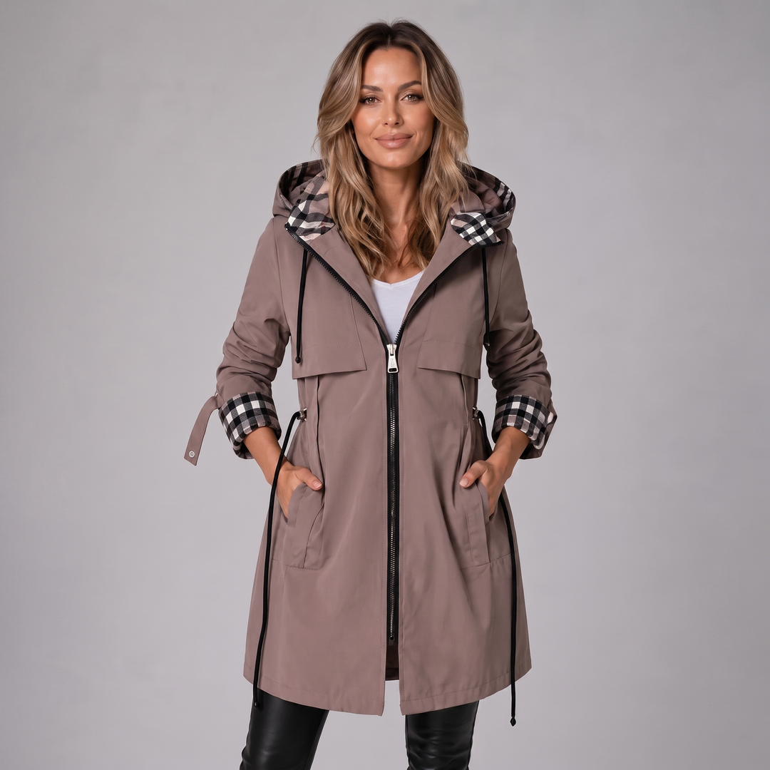 Cappotto Donna Trench Coat Cappuccio Vita Regolabile