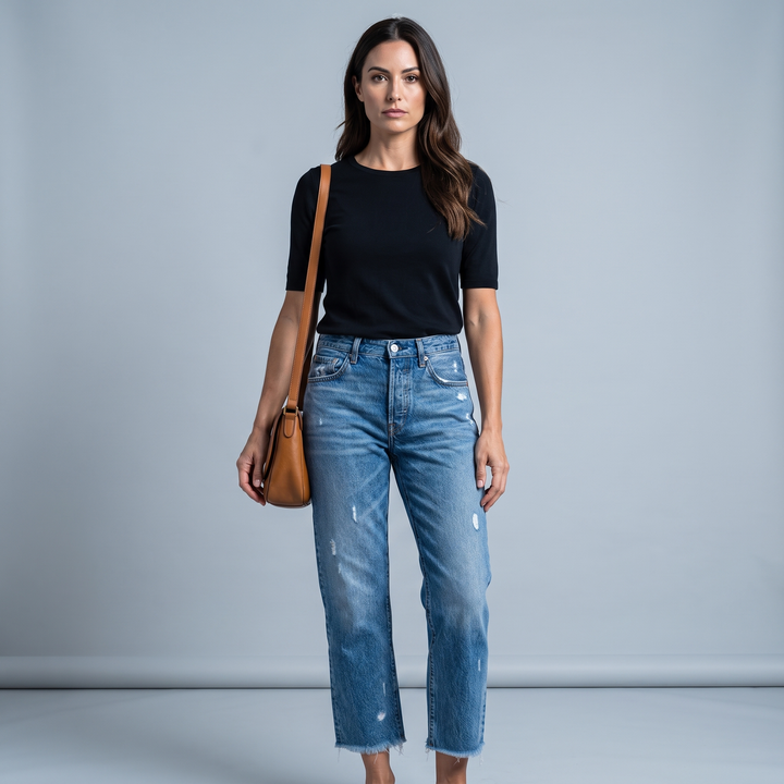 Baggy Jeans Donna Vita Alta Orlo Sfrangiato