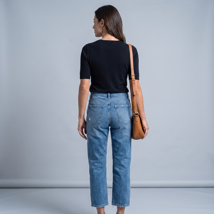 Baggy Jeans Donna Vita Alta Orlo Sfrangiato