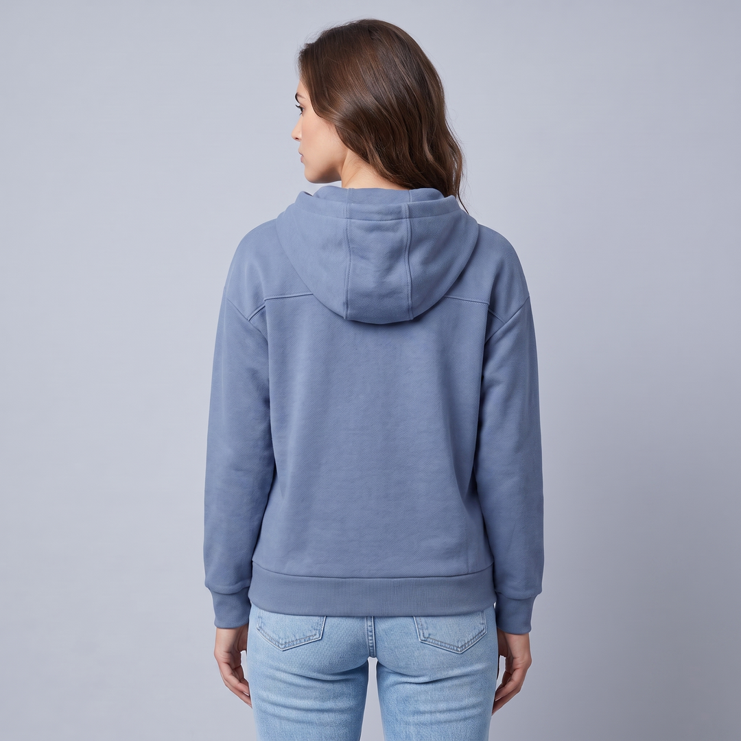 Hoodie Donna con Cappuccio e Colletto a Bottoni