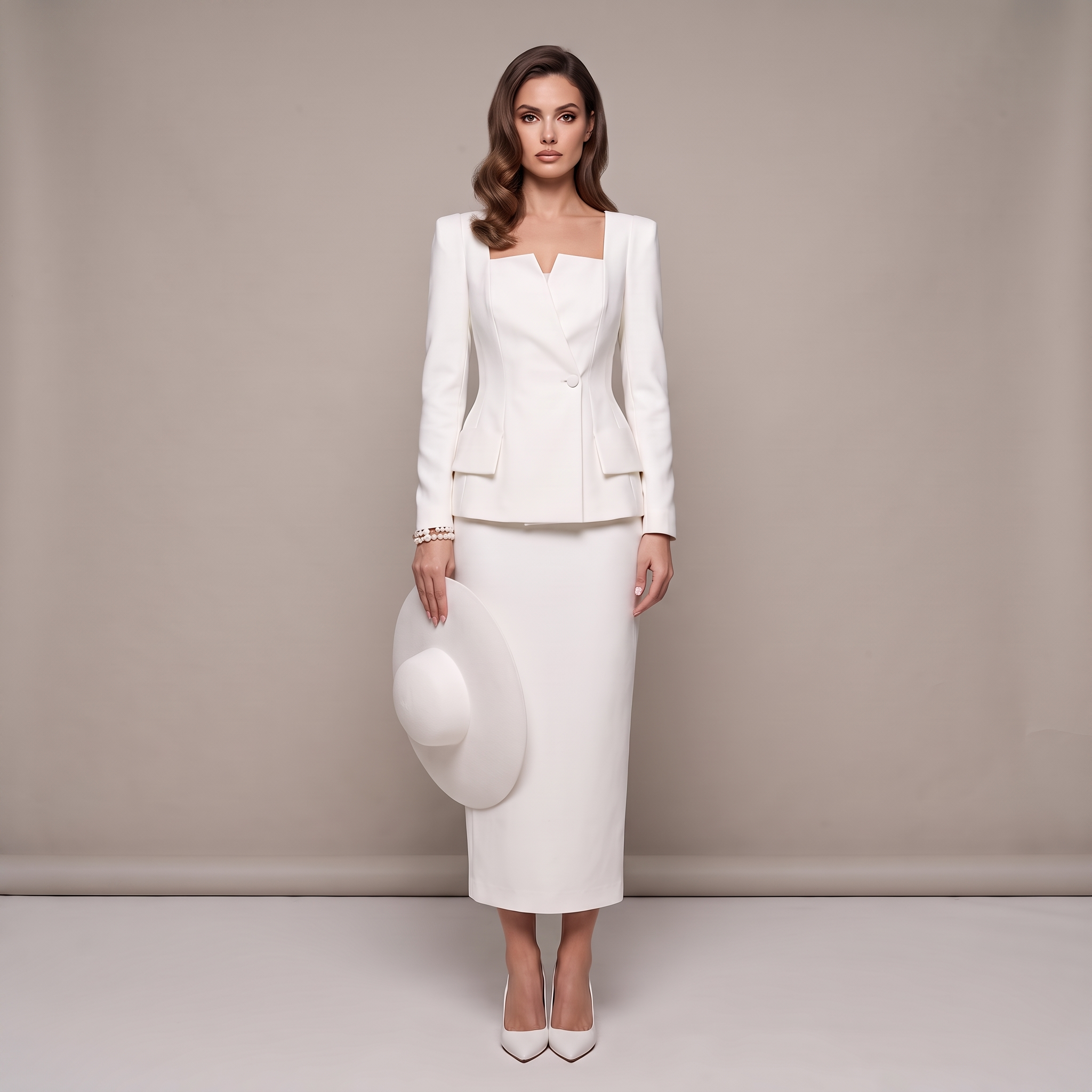 Completo Donna Suit con Top a Maniche Lunghe e Gonna Midi
