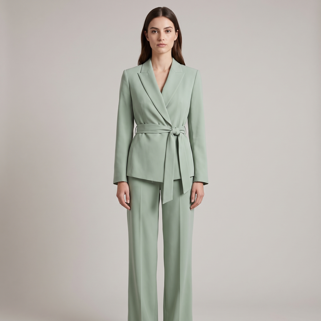 Tailleur Donna Suit con Blazer a Fiocco e Pantalone Palazzo