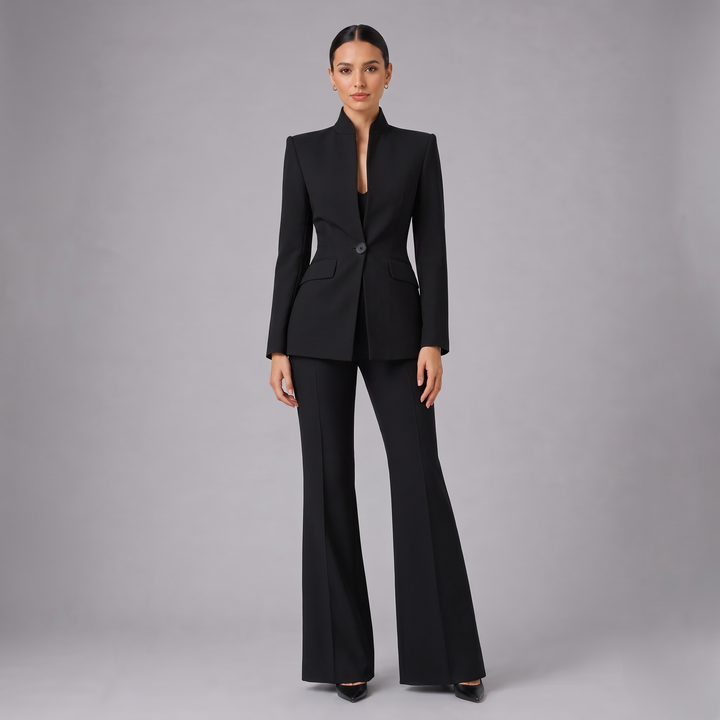Tailleur Donna Suit con Blazer Senza Collo e Pantalone Palazzo