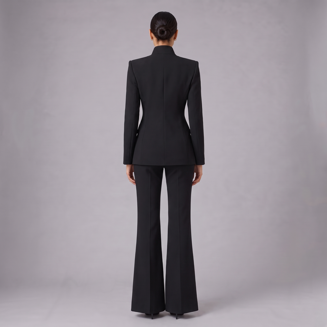 Tailleur Donna Suit con Blazer Senza Collo e Pantalone Palazzo