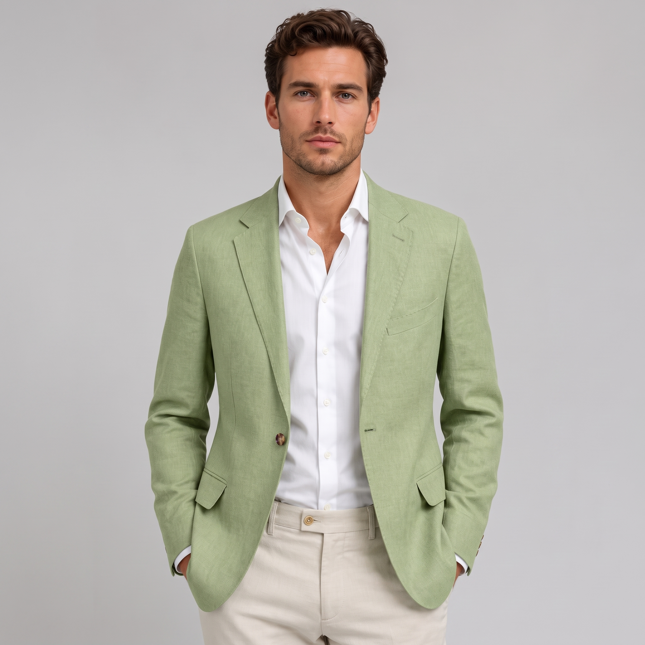 Blazer Uomo in Lino Monopetto con Revers Classico