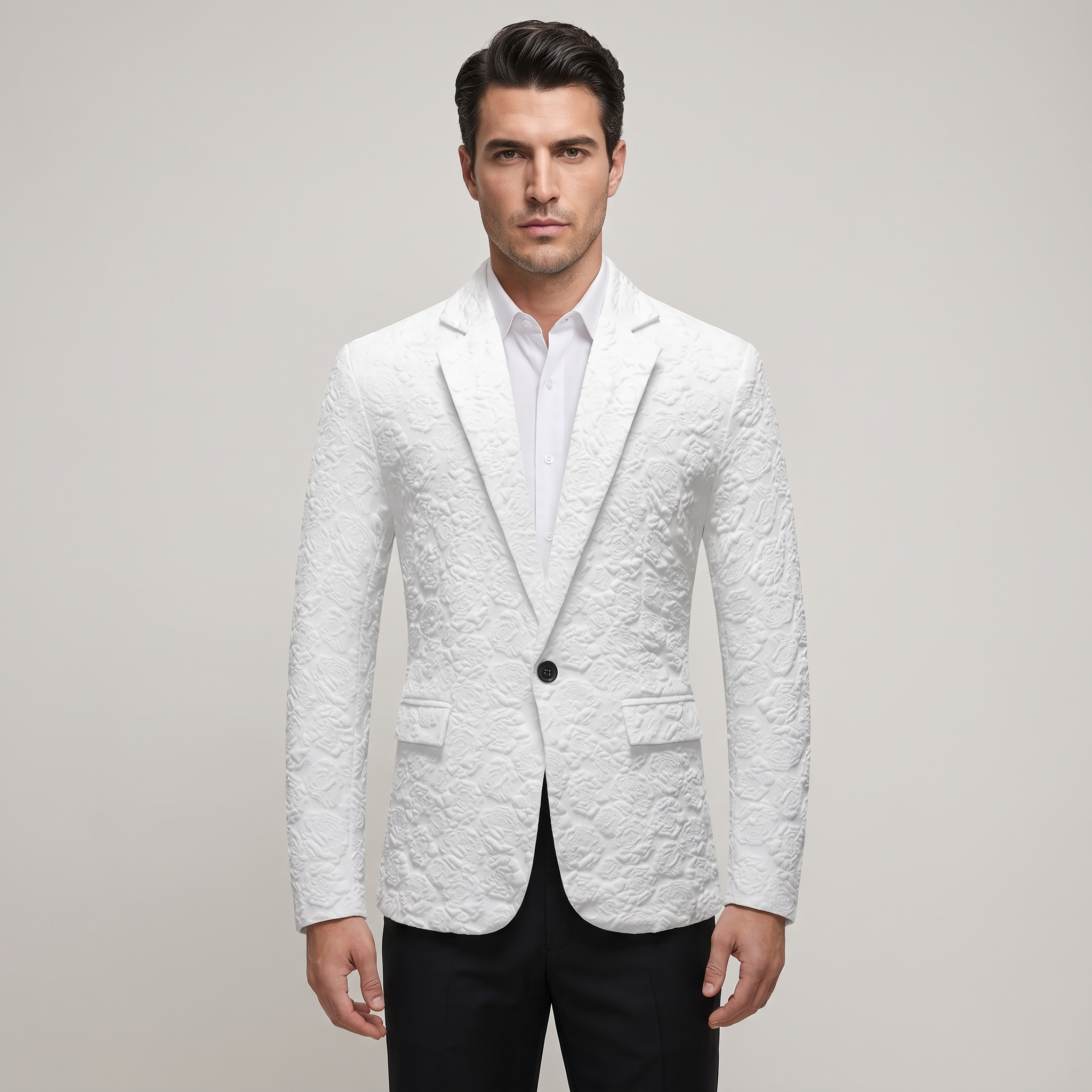 Blazer Uomo Slim Fit con Motivo Rose in Rilievo