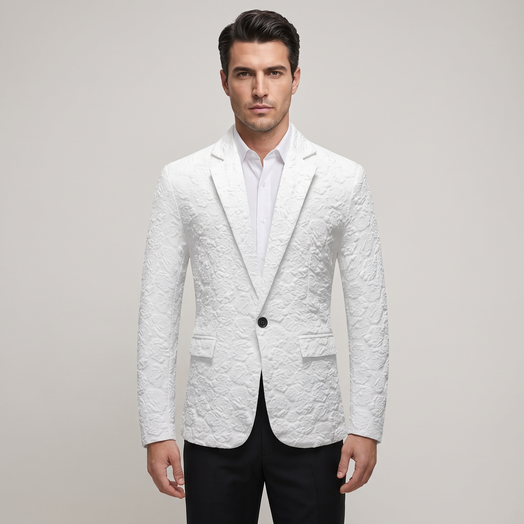 Blazer Uomo Slim Fit con Motivo Rose in Rilievo