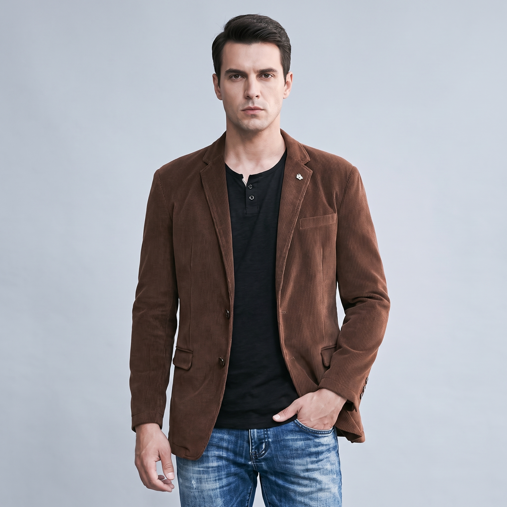 Blazer Uomo in Velluto a Coste con Toppe ai Gomiti